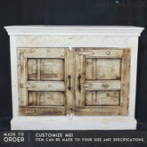 Antique Old Carved Door Sideboard White Brown